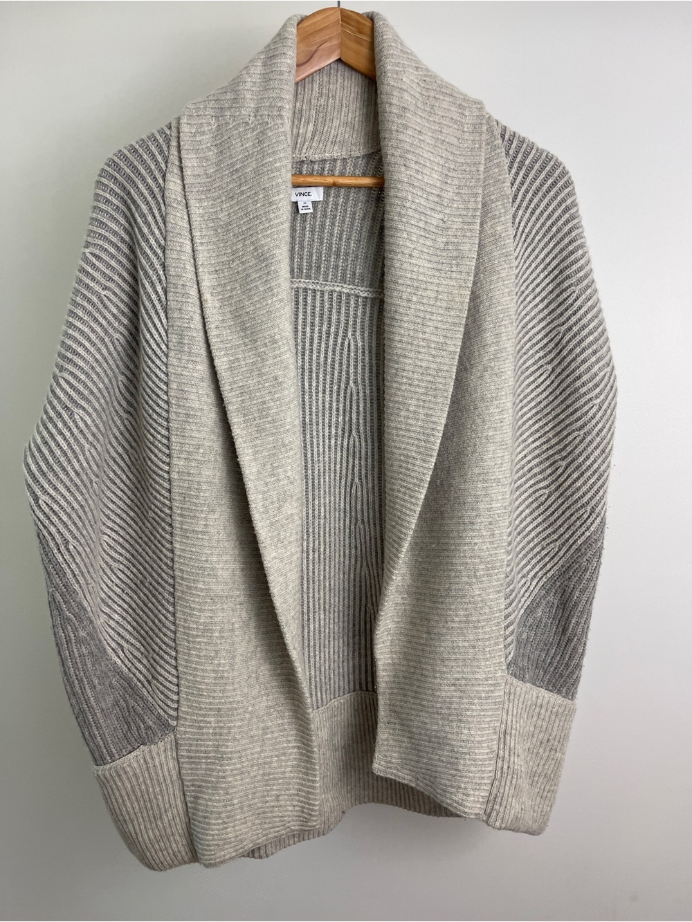 Vince gray ribbed Shawl Collar Open Cardigan wool & Cashmere Blend- Size XS